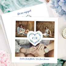Elegant Floral Blue Heart 3 Foto's Verloving