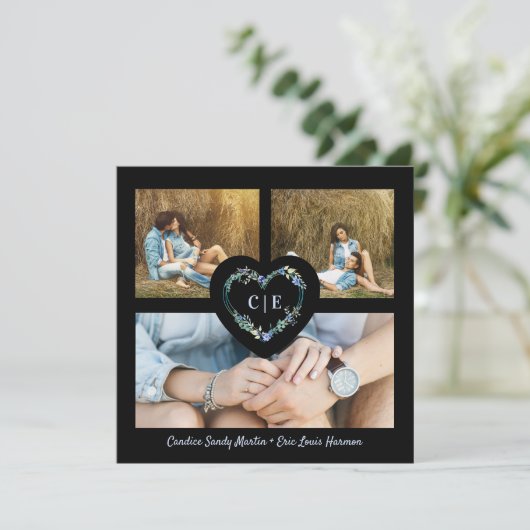 Elegant Floral Blue Heart 3 Save The Date (Staand voorkant)
