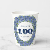 Elegant Floral Blue Hydrangea 100th Birthday Party Papieren Bekers (Achterkant)