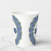 Elegant Floral Blue Hydrangea 100th Birthday Party Papieren Bekers (Links)