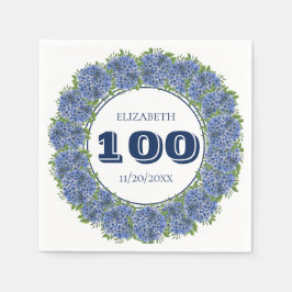 Elegant Floral Blue Hydrangea 100th Birthday Party Servet