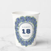 Elegant Floral Blue Hydrangea 18th Birthday Party Papieren Bekers (Achterkant)