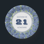 Elegant Floral Blue Hydrangea 21st Birthday Party Papieren Bordje<br><div class="desc">Elegant Floral Blue Hydrangea 21st Birthday Party Paper Borden is een prachtige waterverf met blauwe hydrangea's en groen. U kunt de leeftijd,  de datum en de tekst personaliseren.</div>