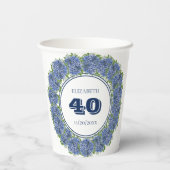 Elegant Floral Blue Hydrangea 40th Birthday Party Papieren Bekers (Achterkant)