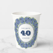 Elegant Floral Blue Hydrangea 40th Birthday Party Papieren Bekers (Voorkant)