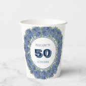 Elegant Floral Blue Hydrangea 50th Birthday Party Papieren Bekers (Achterkant)
