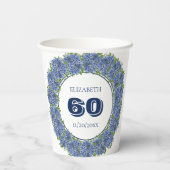 Elegant Floral Blue Hydrangeas 60th Birthday Party Papieren Bekers (Achterkant)