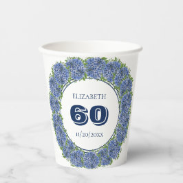 Elegant Floral Blue Hydrangeas 60th Birthday Party Papieren Bekers