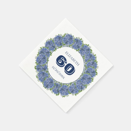 Elegant Floral Blue Hydrangeas 60th Birthday Party Servet (Hoek)