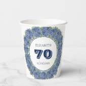Elegant Floral Blue Hydrangeas 70th Birthday Party Papieren Bekers (Achterkant)