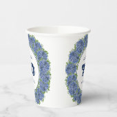 Elegant Floral Blue Hydrangeas 70th Birthday Party Papieren Bekers (Links)
