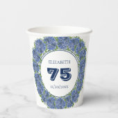 Elegant Floral Blue Hydrangeas 75th Birthday Party Papieren Bekers (Achterkant)