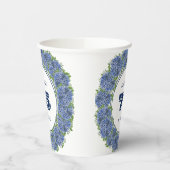 Elegant Floral Blue Hydrangeas 75th Birthday Party Papieren Bekers (Links)