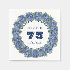 Elegant Floral Blue Hydrangeas 75th Birthday Party Servet