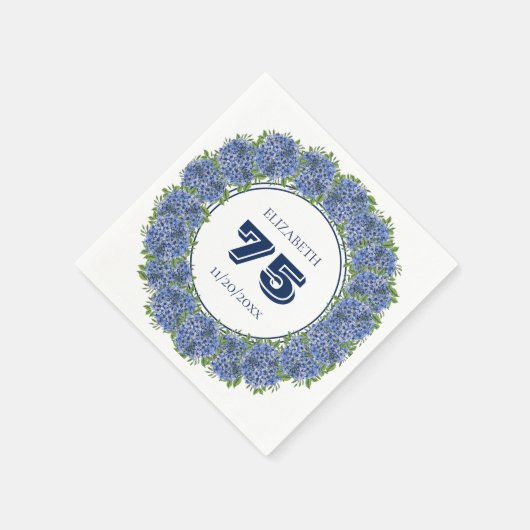 Elegant Floral Blue Hydrangeas 75th Birthday Party Servet (Hoek)