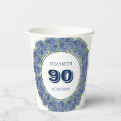 Elegant Floral Blue Hydrangeas 90th Birthday Party Papieren Bekers (Achterkant)