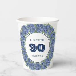 Elegant Floral Blue Hydrangeas 90th Birthday Party Papieren Bekers
