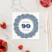 Elegant Floral Blue Hydrangeas 90th Birthday Party Servet (Insitu)