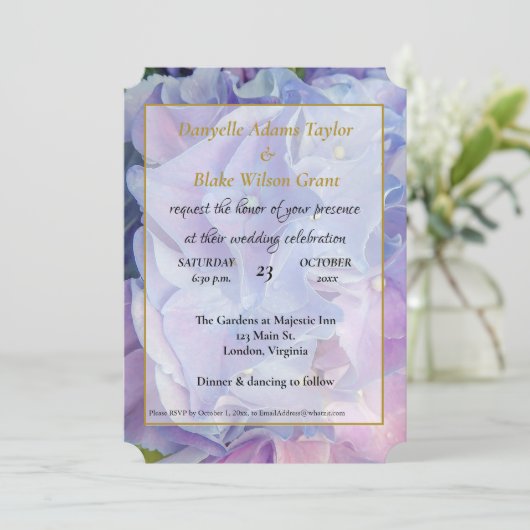Elegant Floral Blue Lavender Hydrangea Wedding Kaart (Staand voorkant)