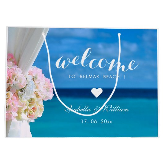 Elegant Floral Blue Ocean Beach Bruiloft Groot Cadeauzakje (Achterkant)