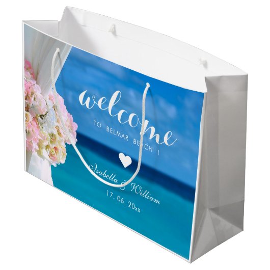Elegant Floral Blue Ocean Beach Bruiloft Groot Cadeauzakje (Achterkant Gekanteld)
