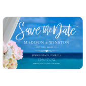 Elegant Floral Blue Ocean Beach Save the Date Magn Magneet (Horizontaal)