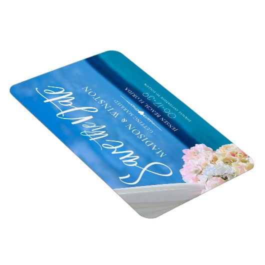 Elegant Floral Blue Ocean Beach Save the Date Magn Magneet (Rechterzijde)