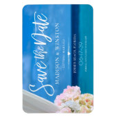 Elegant Floral Blue Ocean Beach Save the Date Magn Magneet (Verticaal)