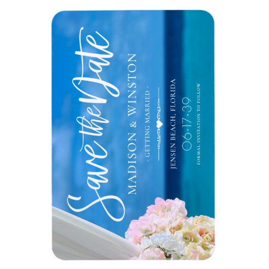 Elegant Floral Blue Ocean Beach Save the Date Magn Magneet (Verticaal)