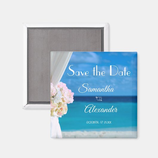 Elegant Floral Blue Ocean Beach Save the Date Magneet (Voorkant / Achterkant)