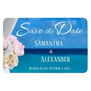 Elegant Floral Blue Ocean Beach Save the Date Magneet