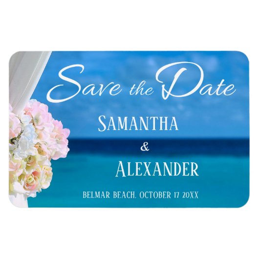 Elegant Floral Blue Ocean Beach Save the Date Magneet (Horizontaal)