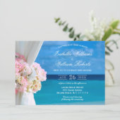 Elegant Floral Blue Ocean Beach Zomer bruiloft Kaart (Staand voorkant)