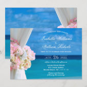 Elegant Floral Blue Ocean Beach Zomer bruiloft Kaart (Voorkant / Achterkant)