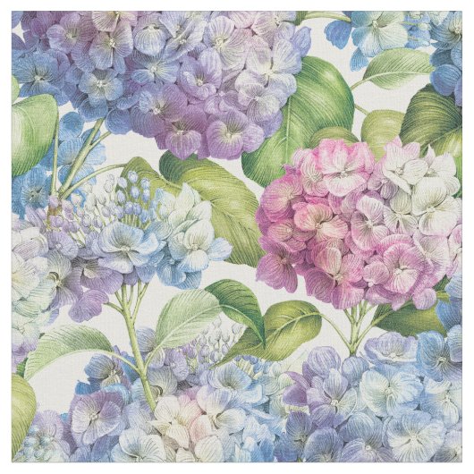 Elegant Floral Blue Paars Hydrangea Pattern Stof (Close Up)
