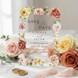 Elegant Floral Blue Pink and Yellow Photo Wedding Acryl Uitnodigingen