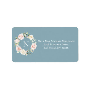 Elegant Floral Blue Pink Blush Monogram Weddenscha Etiket