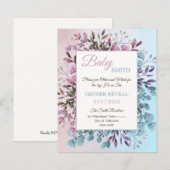 Elegant Floral Blue Pink gender onthult uitnodigin (Voorkant / Achterkant)