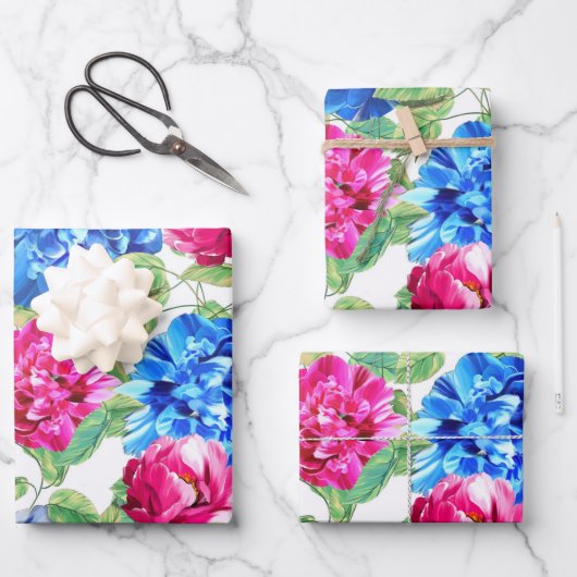 Elegant Floral Blue & Pink Hydrangea Pattern Inpakpapier Vel (Voorkant)