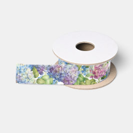 Elegant Floral Blue Pink Hydrangea Pattern Satijnen Lint