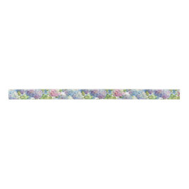 Elegant Floral Blue Pink Hydrangea Pattern Satijnen Lint
