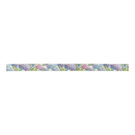 Elegant Floral Blue Pink Hydrangea Pattern Satijnen Lint (Voorkant)