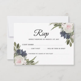 Elegant Floral Blue, Pink Wedding Response Card RSVP Kaartje