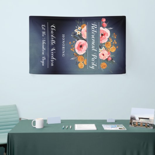 Elegant Floral Blue Retirement Party Spandoek (Beurs)