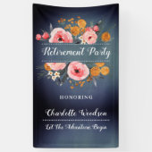 Elegant Floral Blue Retirement Party Spandoek (Verticaal)