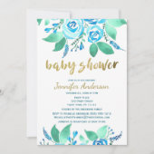 Elegant Floral Blue Roos Waterverf Baby shower Kaart (Voorkant)