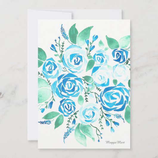 Elegant Floral Blue Roos Waterverf Baby shower Kaart (Achterkant)