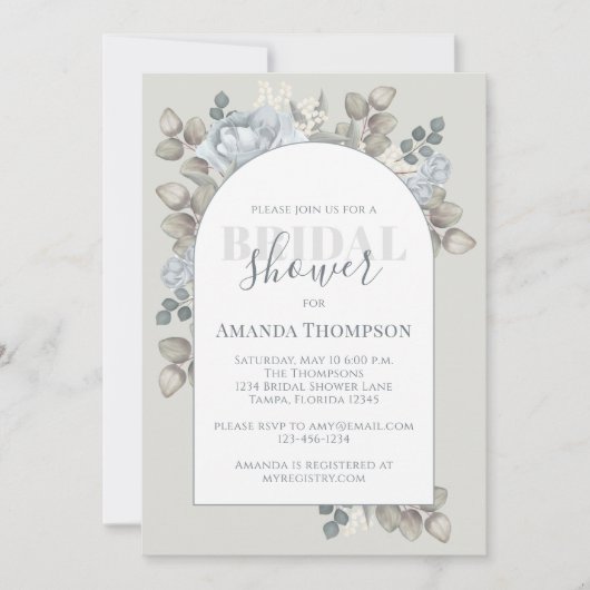 Elegant Floral Blue Stylish Trendy Arch Waterverf Kaart (Voorkant)