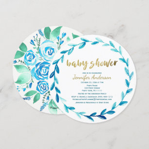 Elegant Floral Blue Waterverf Baby shower Kaart