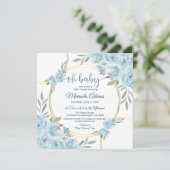 Elegant Floral Blue Waterverf Boy Baby shower Kaart (Staand voorkant)